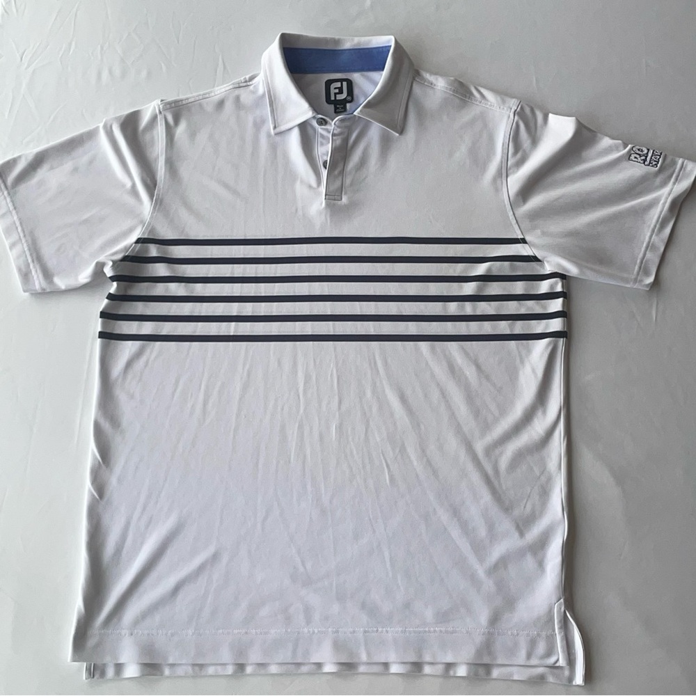 FootJoy Men’s Golf Polo Shirt Medium White Navy Moisture Wicking Performance